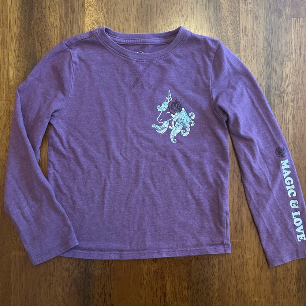 Unicorn Long Sleeve Tee Purple Sparkle Top | Girls XS (4–5)  | Wonder Nation
